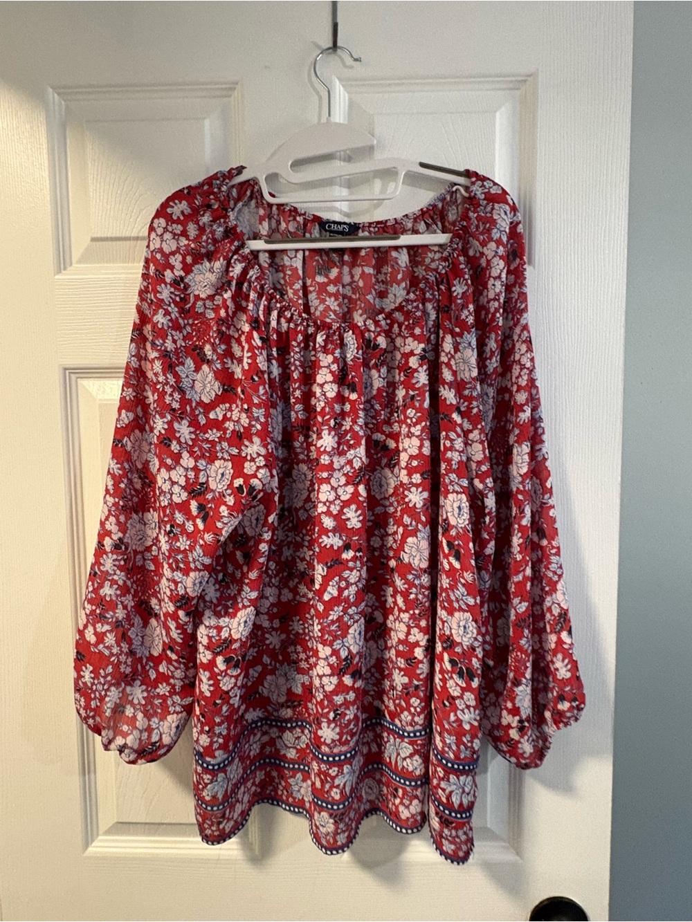Chaps - Red Floral Boho Peasant Tunic - XXL